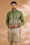 Shop_Rabani & Rakha_Green Georgette, Cotton, Silk Sequins, Beads And Cutdana Embroidered Kurta Set _Online_at_Aza_Fashions