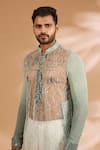 Buy_Rabani & Rakha_Green Georgette, Cotton, Silk Sequins, Shaded And Cutdana Embroidered Kurta Set _Online_at_Aza_Fashions