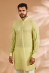 Rabani & Rakha_Lime Georgette, Cotton, Silk Sequins, Jaal Thread And Work Kurta With Pant _Online_at_Aza_Fashions