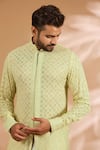 Rabani & Rakha_Lime Georgette, Cotton, Silk Sequins, Embroidery And Thread Jaal Kurta Set _Online_at_Aza_Fashions