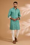 Buy_Rabani & Rakha_Aqua Georgette, Cotton, Silk Embroidery, Sequins Thread And Kurta Set _at_Aza_Fashions