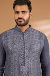 Buy_Rabani & Rakha_Teal Georgette, Cotton, Silk Embroidery, Sequins, Cut Work Thread And Kurta Set _Online_at_Aza_Fashions