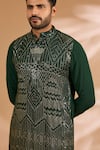 Shop_Rabani & Rakha_Green Georgette, Cotton, Silk Sequins, Embroidery Geometric Kurta And Pant Set _Online_at_Aza_Fashions