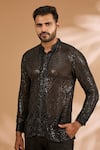 Buy_Rabani & Rakha_Black Georgette, Cotton, Silk Sequins, Foil Printing Jaal Shirt With Pant _Online_at_Aza_Fashions