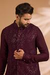 Buy_Rabani & Rakha_Maroon Georgette, Cotton, Silk Sequins Jaal Bundi _Online_at_Aza_Fashions