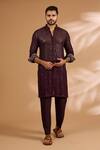 Buy_Rabani & Rakha_Maroon Georgette, Cotton, Silk Sequins, Foil Printing Jaal Kurta With Pant _at_Aza_Fashions