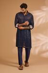 Buy_Rabani & Rakha_Blue Georgette, Cotton, Silk Sequins Jaal Kurta Set _at_Aza_Fashions