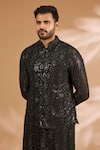 Buy_Rabani & Rakha_Black Georgette, Cotton, Silk Sequins Jaal Bundi _at_Aza_Fashions