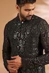 Rabani & Rakha_Black Georgette, Cotton, Silk Sequins Jaal Bundi _Online_at_Aza_Fashions