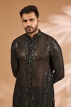 Rabani & Rakha_Black Georgette, Cotton, Silk Sequins, Foil Printing Jaal Kurta Set _Online_at_Aza_Fashions