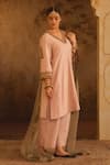 Shop AFRIYA Pink Chanderi , Organza Embroidery, Zardozi And A-line Kurta Set Online at Aza Fashions Shop_AFRIYA_Pink Chanderi , Organza Embroidery, Zardozi And A-line Kurta Set _Online_at_Aza_Fashions