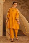 AFRIYA_Mustard Chanderi , Organza Zari, Sequins, Zardozi And Dori Kurta Set _Online_at_Aza_Fashions
