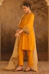Buy_AFRIYA_Mustard Chanderi , Organza Zari, Sequins, Zardozi And Dori Kurta Set _Online_at_Aza_Fashions