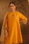 AFRIYA_Mustard Chanderi , Organza Zari, Sequins, Zardozi And Dori Kurta Set _at_Aza_Fashions