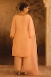 Shop_AFRIYA_Peach Organza, Chanderi Embroidery, Sequins, Zardozi And Dori Kurta Set _at_Aza_Fashions