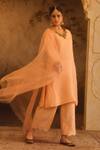 AFRIYA_Peach Organza, Chanderi Embroidery, Sequins, Zardozi And Dori Kurta Set _Online