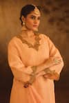 Shop_AFRIYA_Peach Organza, Chanderi Embroidery, Sequins, Zardozi And Dori Kurta Set _Online