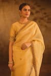Buy_AFRIYA_Gold Organza, Chanderi Sequins, Tassels, Zari, Saree With Blouse _Online_at_Aza_Fashions