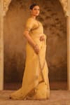 AFRIYA_Gold Organza, Chanderi Sequins, Tassels, Zari, Saree With Blouse _at_Aza_Fashions