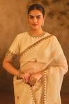 Buy_AFRIYA_Cream Organza, Chanderi Dabka And Dori Hand Work Saree & Blouse _Online_at_Aza_Fashions