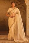 Buy_AFRIYA_Cream Organza, Chanderi Dabka And Dori Hand Work Saree & Blouse _at_Aza_Fashions