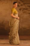 AFRIYA_Green Organza, Chanderi Sequins, Embroidery, Zari Saree With Blouse _Online_at_Aza_Fashions