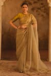 Buy_AFRIYA_Green Organza, Chanderi Sequins, Embroidery, Zari Saree With Blouse _at_Aza_Fashions