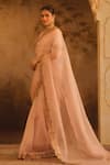 Shop_AFRIYA_Pink Organza, Chanderi Sequins, Zari, Hand Work Saree With Blouse _at_Aza_Fashions