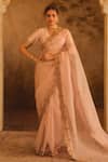 Buy_AFRIYA_Pink Organza, Chanderi Sequins, Zari, Hand Work Saree With Blouse _at_Aza_Fashions