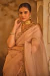 Buy_AFRIYA_Pink Organza, Chanderi Sequins, Zari, Hand Work Saree With Blouse _Online_at_Aza_Fashions