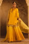 Shop_AFRIYA_Yellow , Twill, Modal, Satin, Organza Zardozi Dori Kurta Sharara Set _Online_at_Aza_Fashions