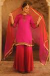 Buy_AFRIYA_Pink , Twill, Modal, Satin, Organza Zardozi And Dori Kurta Sharara Set _at_Aza_Fashions