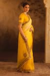 AFRIYA_Yellow Silk Organza, Silk, Twill Sequins, Pearls, Tassels, Saree With Blouse _at_Aza_Fashions