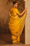 AFRIYA_Yellow Silk Organza, Silk, Twill Sequins, Pearls, Tassels, Saree With Blouse _Online