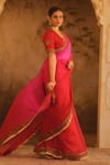 AFRIYA Red Silk Organza, Silk, Twill Sequins, Metallic Thread, Saree With Blouse at Aza Fashions AFRIYA_Red Silk Organza, Silk, Twill Sequins, Metallic Thread, Saree With Blouse _at_Aza_Fashions