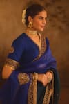 AFRIYA_Blue Silk Organza, Silk, Twill Embroidery, Sequins, Hand Work Saree With Blouse _at_Aza_Fashions