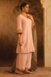 Shop_AFRIYA_Pink Chanderi , Organza Gota Patti, Fringe, Lace V-neck Kurta Set _Online_at_Aza_Fashions