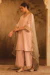 AFRIYA_Pink Chanderi , Organza Gota Patti, Fringe, Lace V-neck Kurta Set _at_Aza_Fashions