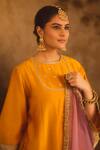 AFRIYA_Yellow Chanderi , Organza Gota Patti, Embroidery, Fringe Kurta Set _Online