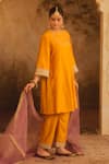 Buy_AFRIYA_Yellow Chanderi , Organza Gota Patti, Embroidery, Fringe Kurta Set _Online