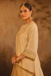 AFRIYA_Cream Chanderi , Organza Gota Patti, Metallic Border A-line Kurta Set _Online_at_Aza_Fashions