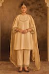 Buy_AFRIYA_Cream Chanderi , Organza Gota Patti, Metallic Border A-line Kurta Set _at_Aza_Fashions