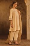 Buy_AFRIYA_Cream Chanderi , Organza Gota Patti, Metallic Border A-line Kurta Set 