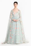 Buy_Gauri & Nainika_Blue Silk Organza Embroidery, Sequins, Prima Vera Floral Print Anarkali Set _at_Aza_Fashions
