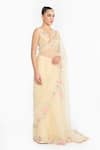 Buy_Gauri & Nainika_Yellow Silk Organza Embroidery, Sequins V-neck Prima Vera Saree With Blouse _Online_at_Aza_Fashions