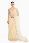Buy_Gauri & Nainika_Yellow Silk Organza Embroidery, Sequins V-neck Prima Vera Saree With Blouse _at_Aza_Fashions