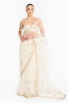 Buy_Gauri & Nainika_Ivory Tulle Embroidery, Sequins Sweetheart Neck Prima Vera Saree With Blouse _at_Aza_Fashions