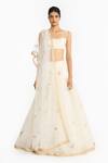 Buy_Gauri & Nainika_Ivory Tulle Embroidery, Sequins Square Neck Prima Vera Lehenga Set _at_Aza_Fashions