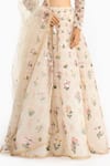 Buy_Gauri & Nainika_Ivory Tulle Embroidery, Sequins Round Neck Lattice Floral Lehenga Set 