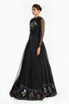 Buy Gauri & Nainika Black Silk Organza Embroidery, Metallic Thread High Neck Lattice Gown Online at Aza Fashions Buy_Gauri & Nainika_Black Silk Organza Embroidery, Metallic Thread High Neck Lattice Gown _Online_at_Aza_Fashions